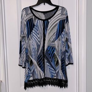 N Touch 3/4 Sleeve Abstract Print Tunic Top